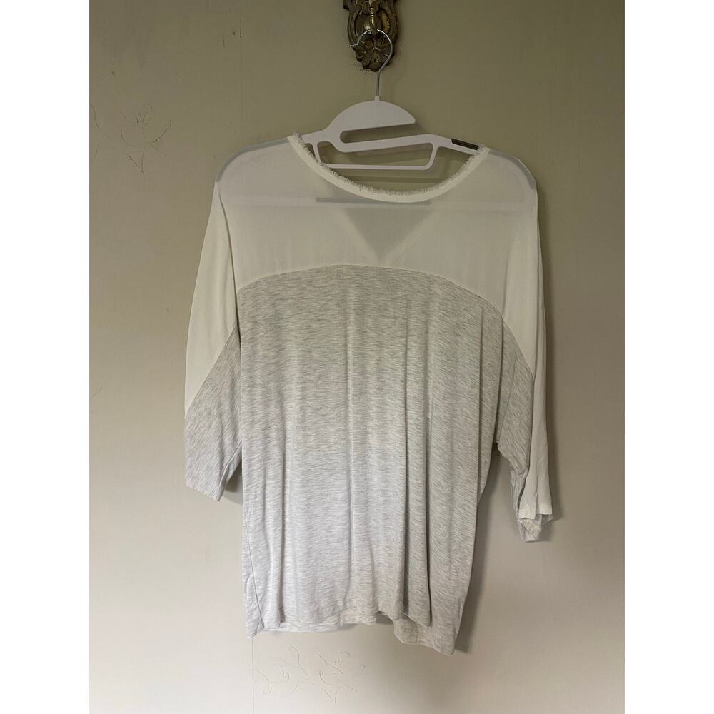 Anthropologie Dolan Mixed Media 1/2 Dolman Sleeve Cream & Gray Top Shirt Large